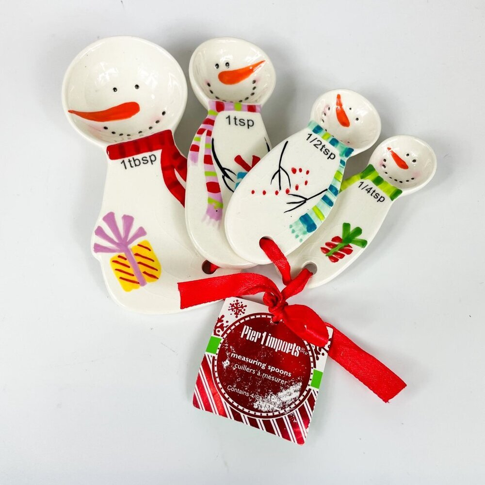 Hand-Painted Ceramic Snowman Measuring Spoons Set Of 4 By Pier 1